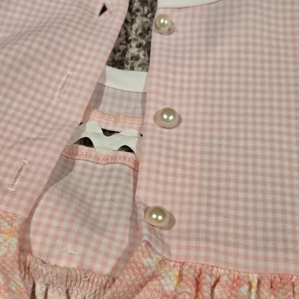 Kids Time Girls Pink White Gingham Seersucker Dress Flowers Easter - Picture 5 of 6